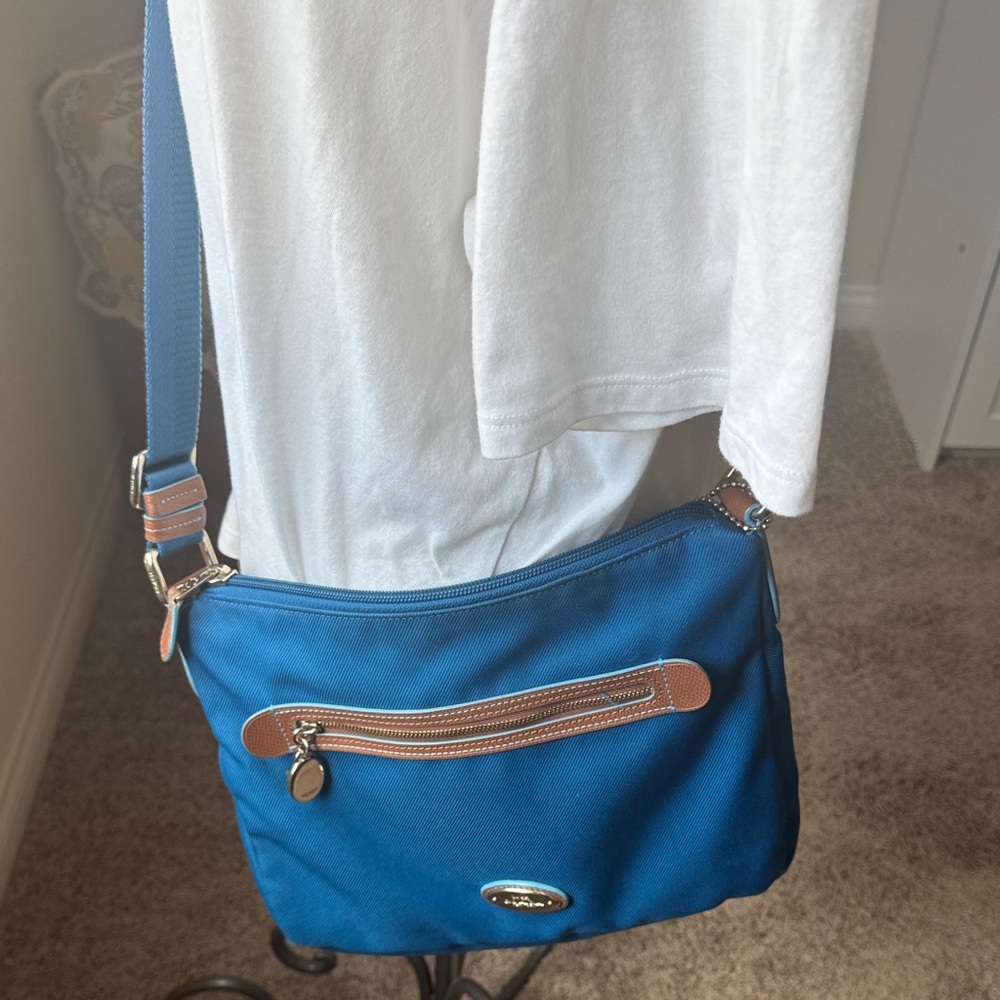 Coach Teal Nylon Crossbody with Tan Leather Trim - Picture 12 of 13